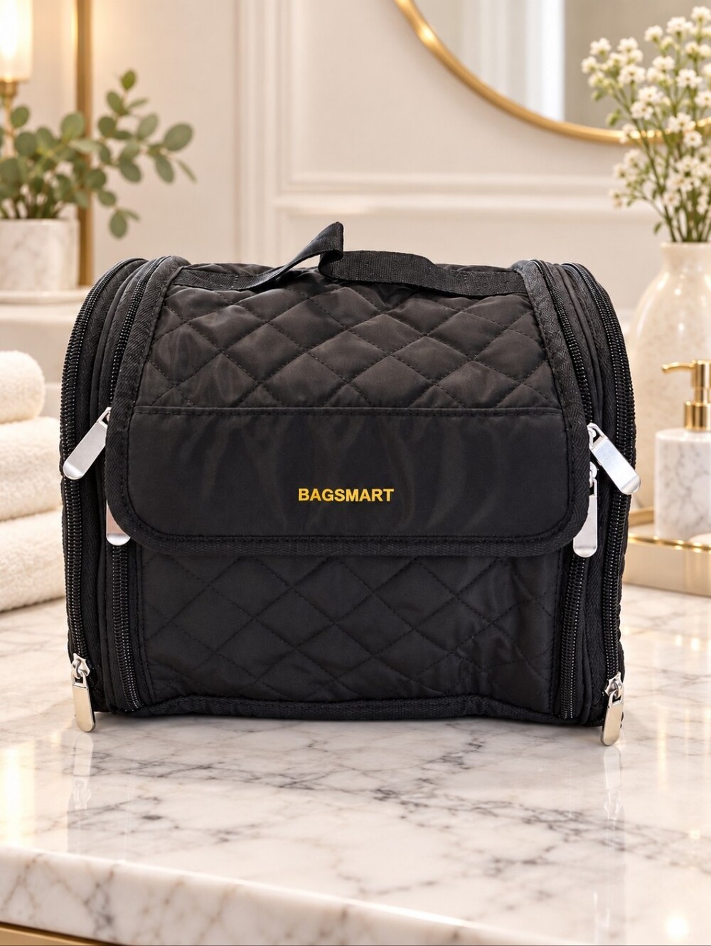 Black Quilted Travel Toiletry Organizer
